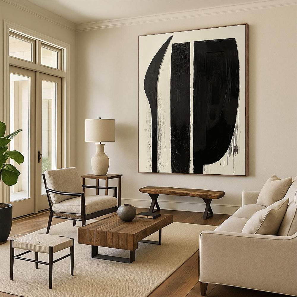 Black and White Shapes Minimalist Graphic Abstract Painting GAB0298