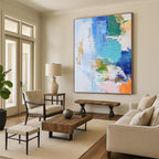 Blue Green Gold Abstract Painting with Dynamic Brushstrokes WINK616