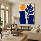 Sun and Plant Shapes Abstract Painting for Minimalist Home Offices GAB1354
