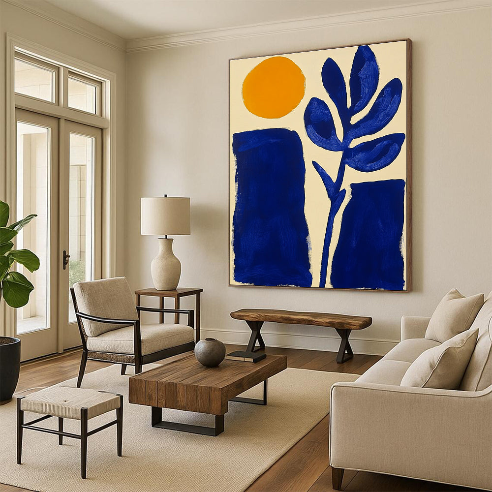 Sun and Plant Shapes Abstract Painting for Minimalist Home Offices GAB1354