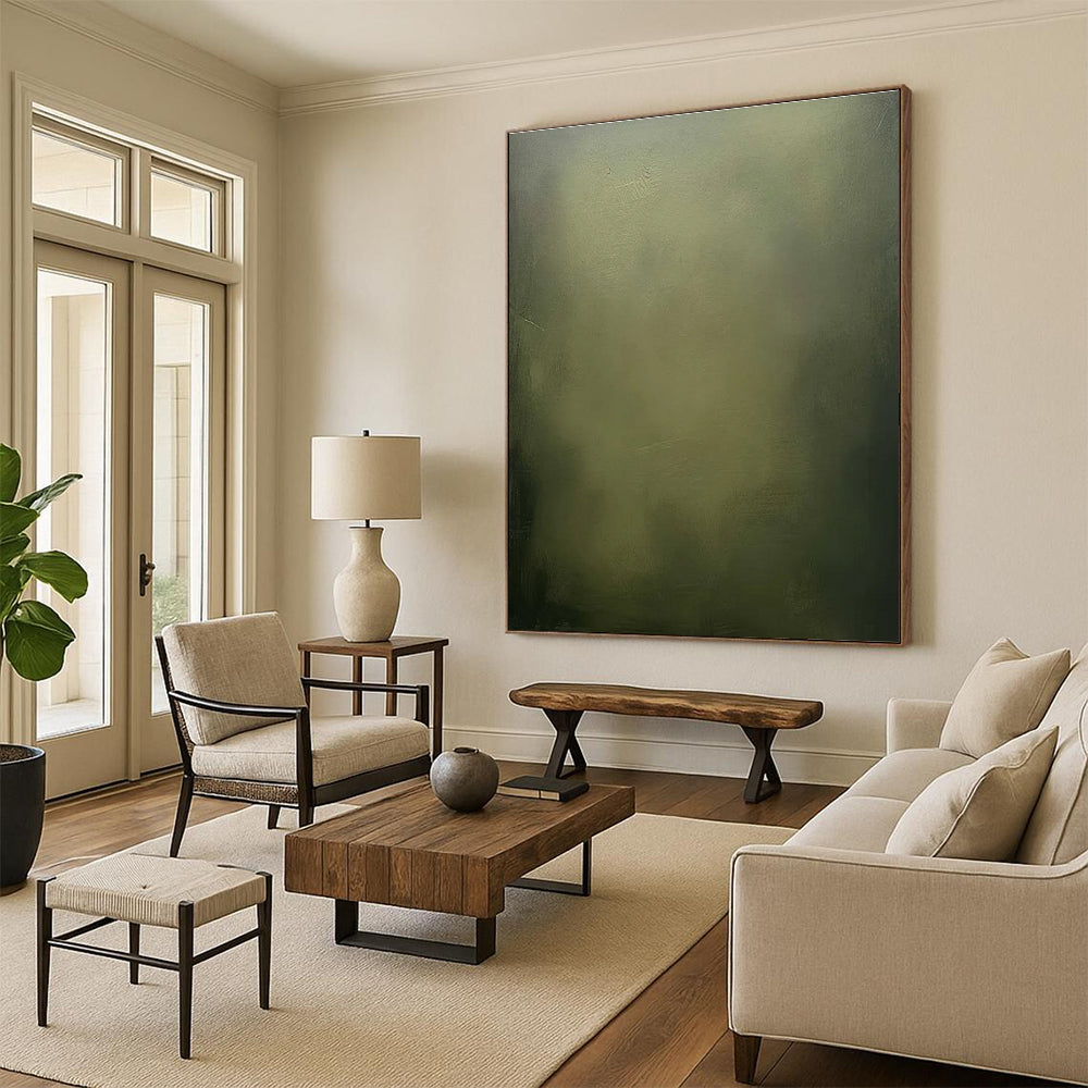 Muted Green Abstract Painting for Serene Spa Waiting Areas HENG486