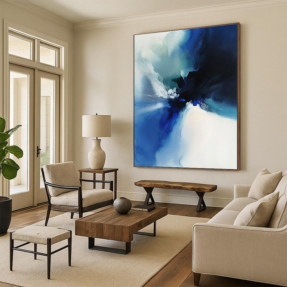 Blue Abstract Ink Fusion Painting with Ethereal Flow WINK389
