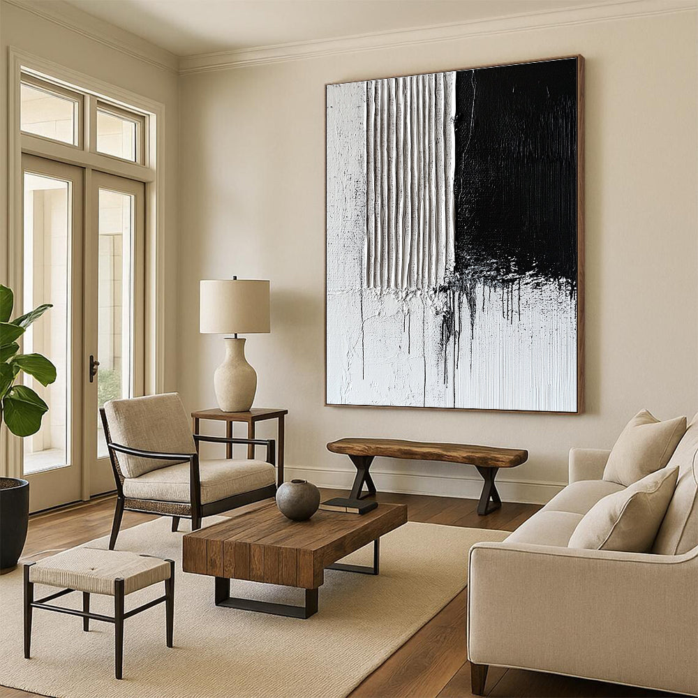 Black and White Drip Abstract Painting for Industrial - Styled Lofts GAB1025