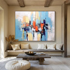 Blue - Toned City Abstract Painting for Modern Apartments YHT067