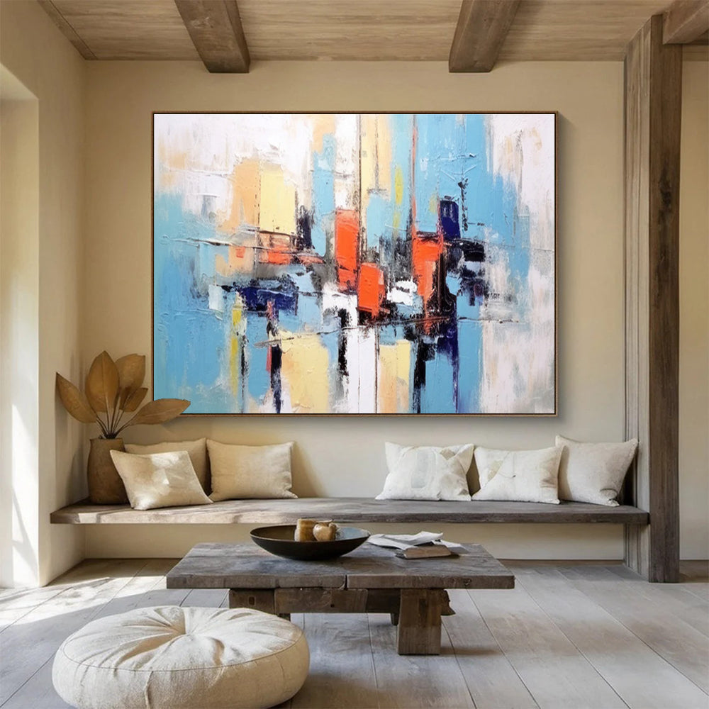 Blue - Toned City Abstract Painting for Modern Apartments YHT067