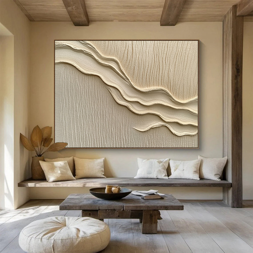 Beige Wavy Textured Art Abstract Painting with Tactile Minimalism ABS610