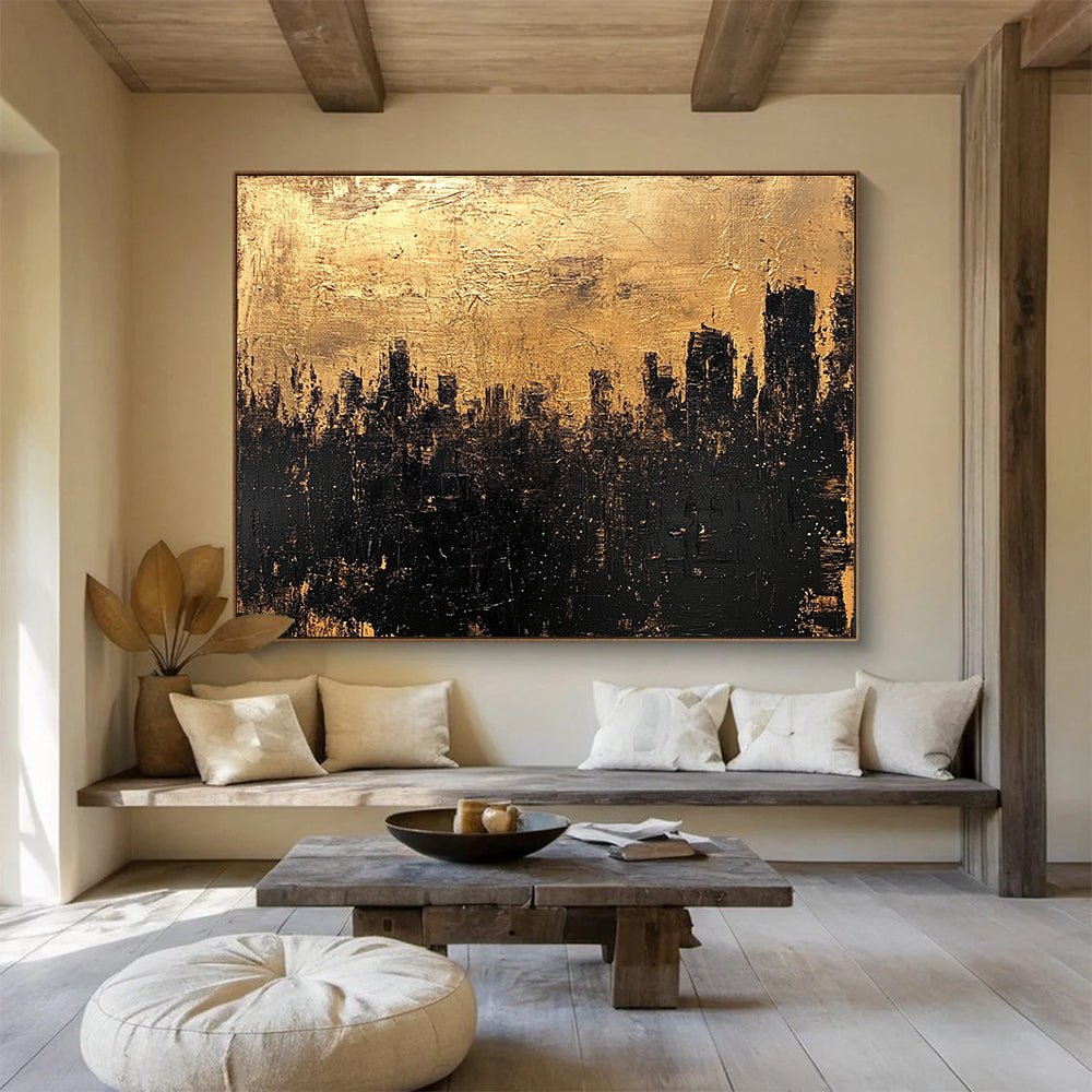 Golden City Silhouette Abstract Painting ABS302