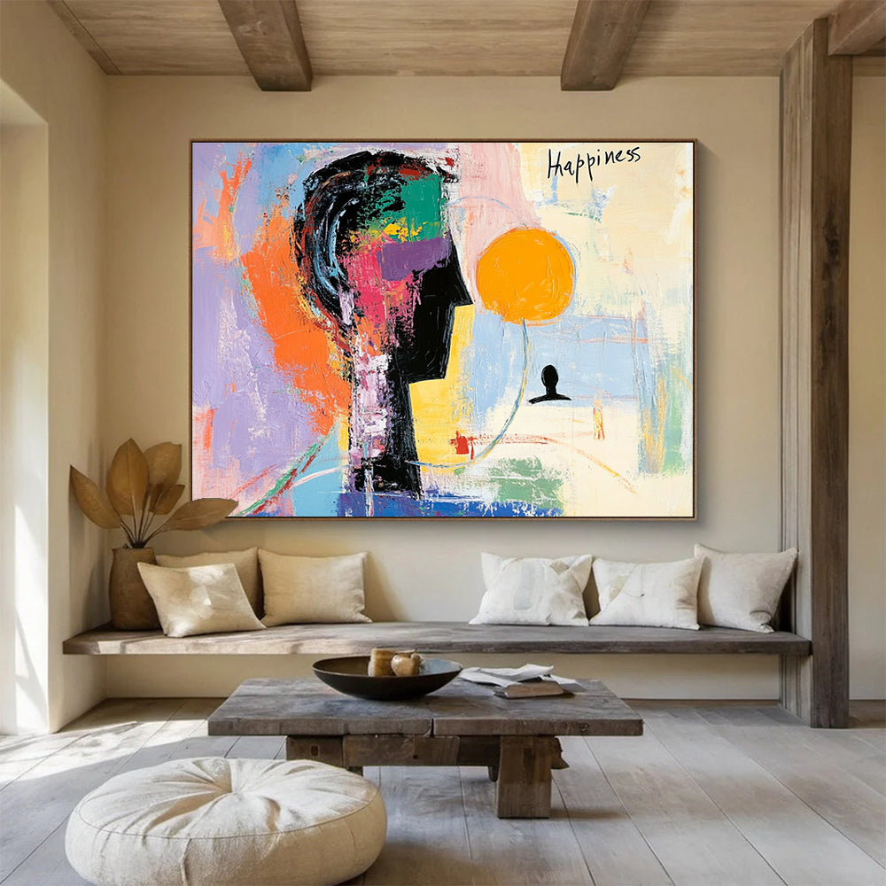Abstract “Happiness” Figure Painting with Expressive, Colorful Emotions ABS517