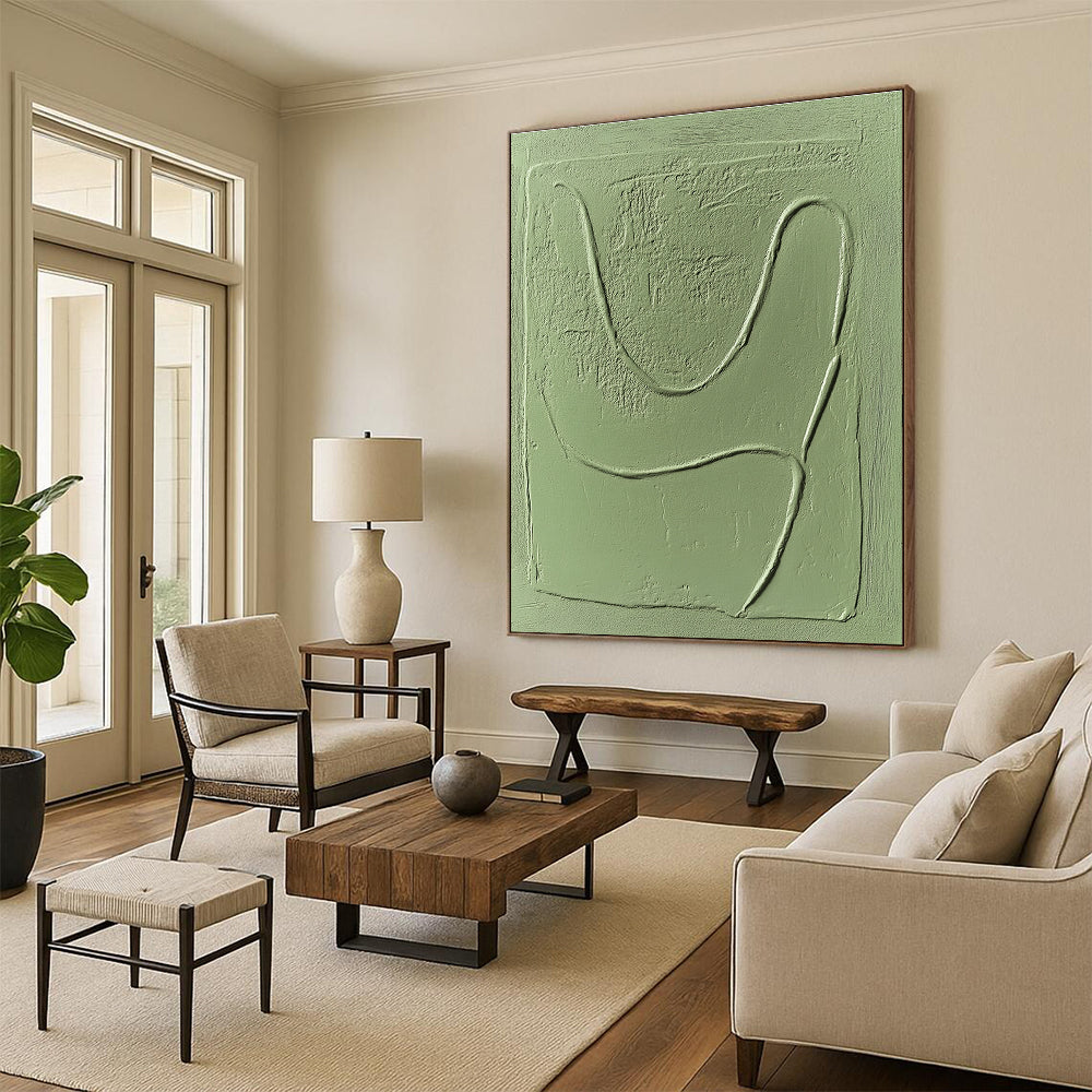 Light Green Textured Forms Painting of Tactile Minimalism GAB0143