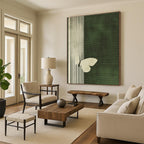 White Butterfly on Green Stripes Abstract Painting of Delicate Contrast GAB0173