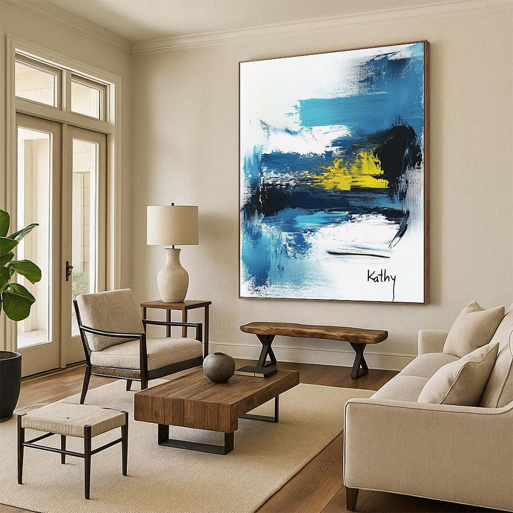 Blue and Yellow Abstract Contemporary Painting for Creative Spaces GAB1466