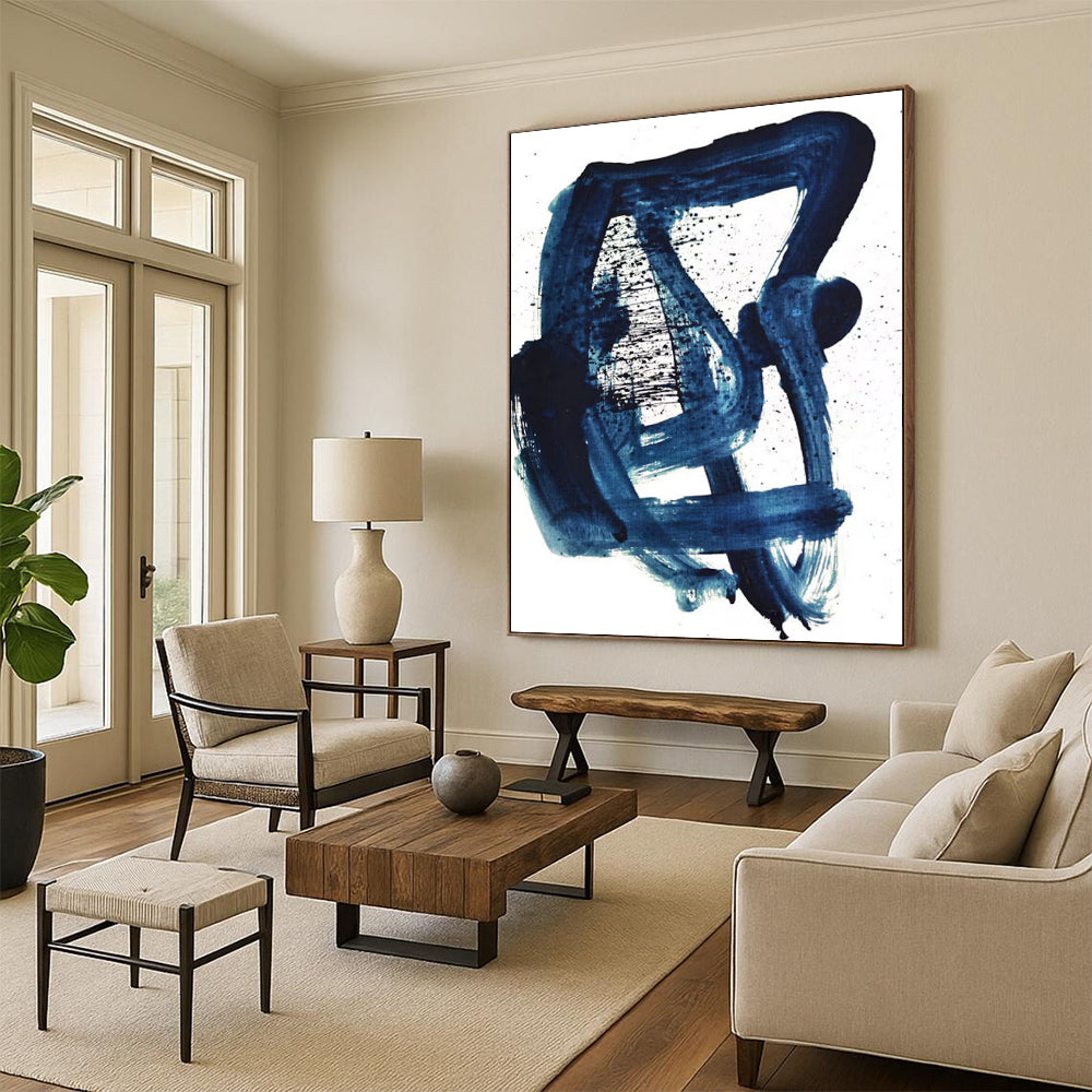 Bold Blue Abstract Brushstrokes Painting for Contemporary Art Galleries HENG161