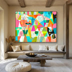 Geometric Nature Collage: Whimsical Landscape Reimagined Abstract Painting ABS154