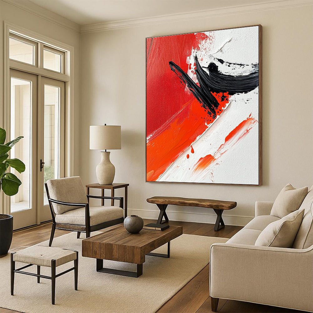 Red Black Dynamic Abstract Painting with Energetic Strokes WINK652