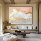 Pink and Gold Abstract Clouds Painting with Dreamy Tones ABS395