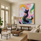 Colorful Swirling Cat Whimsical Feline Abstract Painting GAB0262