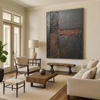 Dark Textured Geometry Abstract Painting with Industrial Elegance WINK088