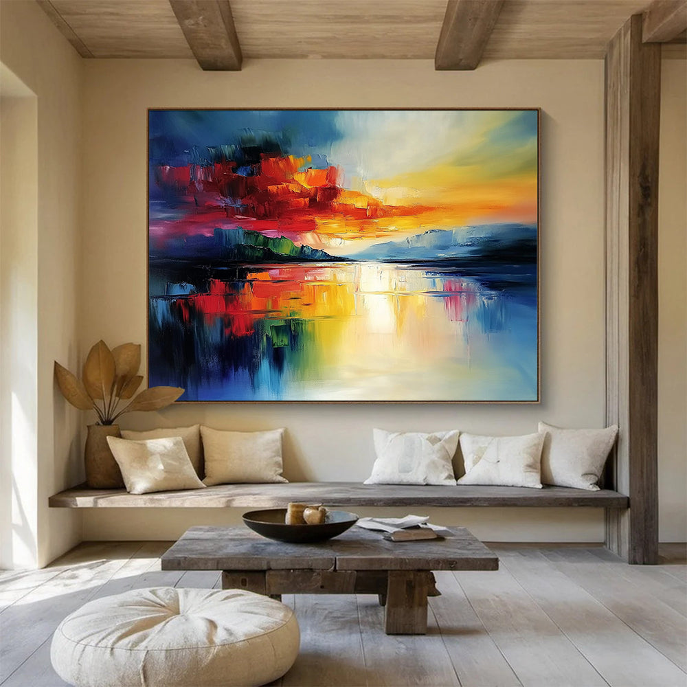 Color - Blocked Sunset Lake Abstract Painting ABS236