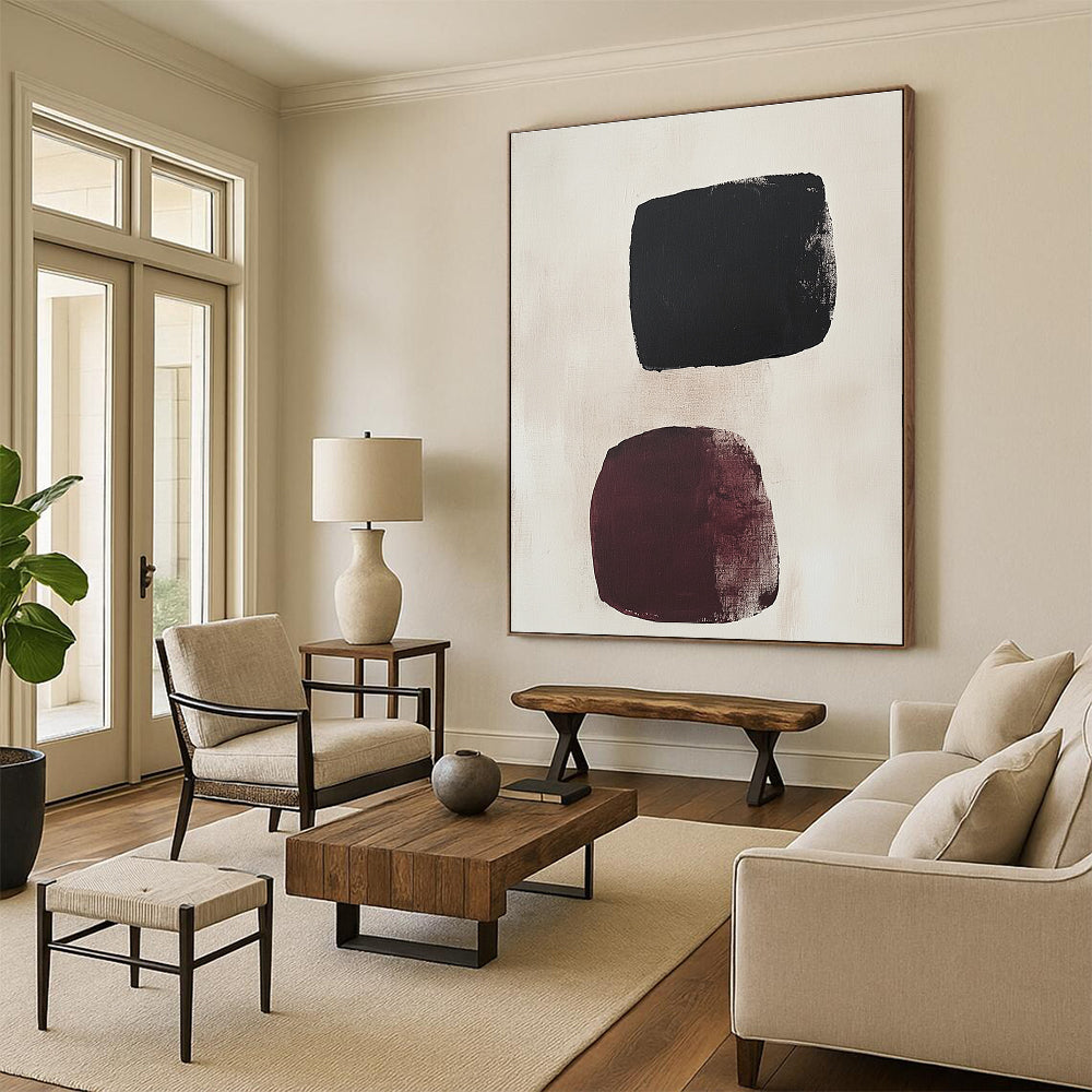 Dual Dark Shapes Abstract Painting with Understated Drama WINK168