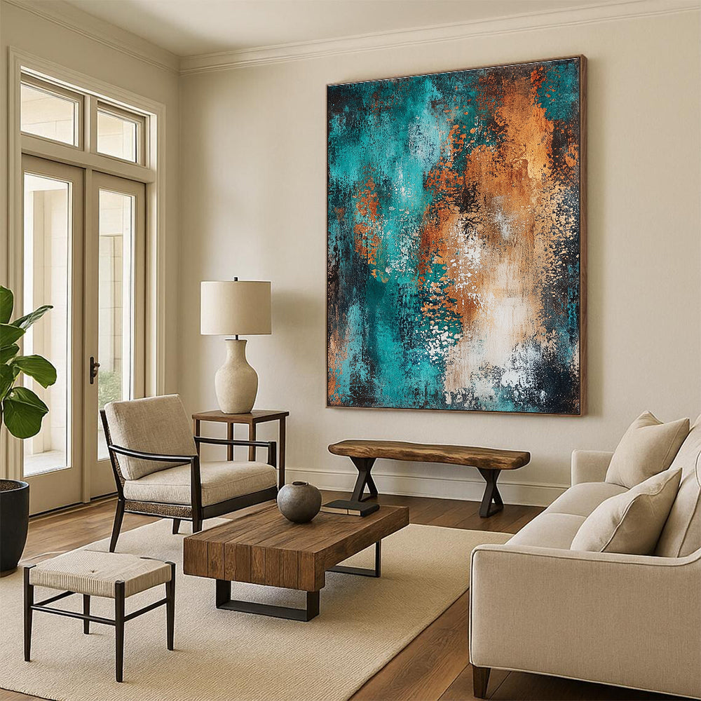 Teal and Orange Abstract Painting with Bold Contrast WINK208
