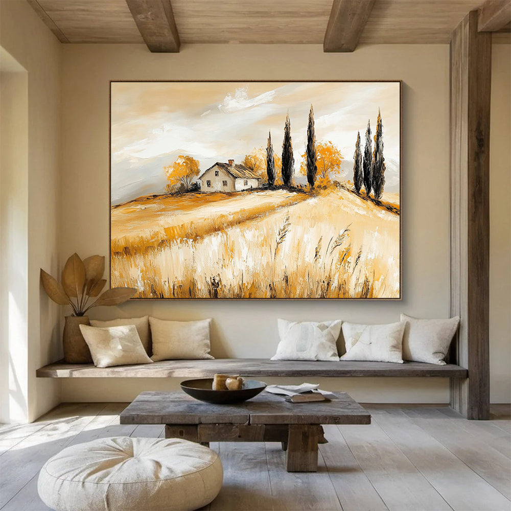 Warm - Toned Tuscan Countryside Abstract Painting ABS134