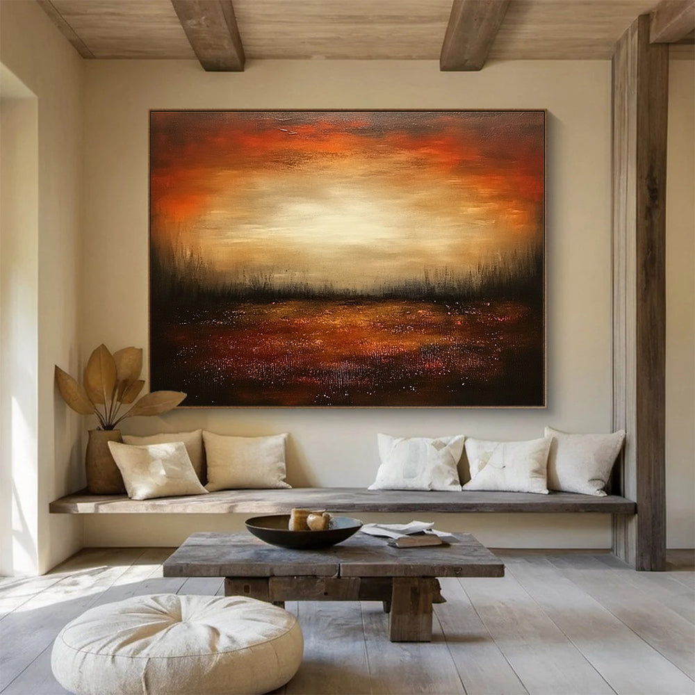 Dark Sunset Landscape Abstract Painting with Rich, Warm Tones ABS246