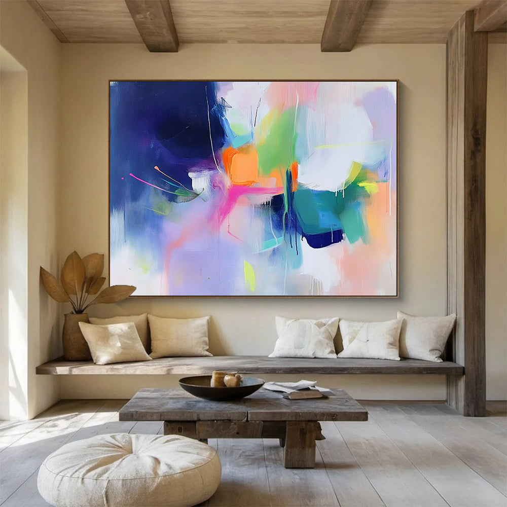 Purple - Centric Colorful Abstract Painting with Vibrant, Harmonious Drips ABS470