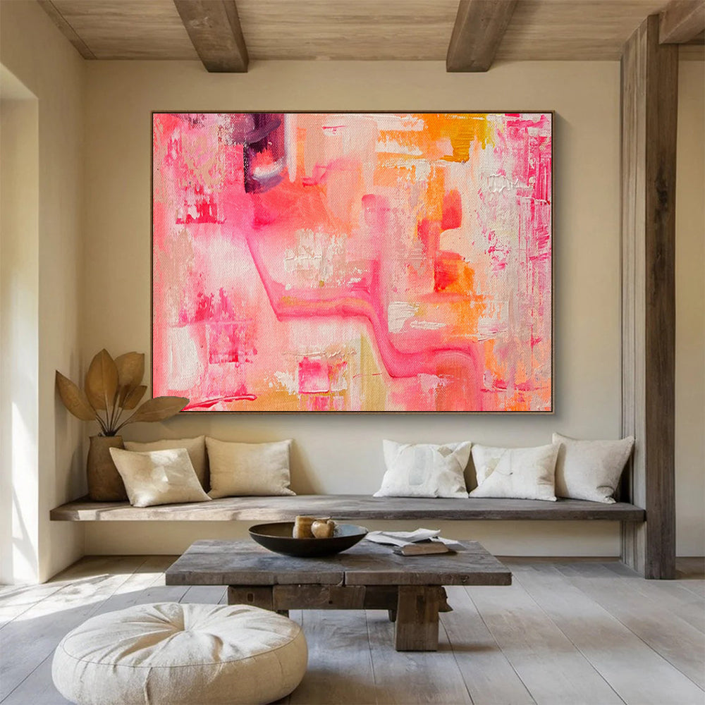 Pink and Orange Abstract Flow Painting for Feminine Boutiques YHT360