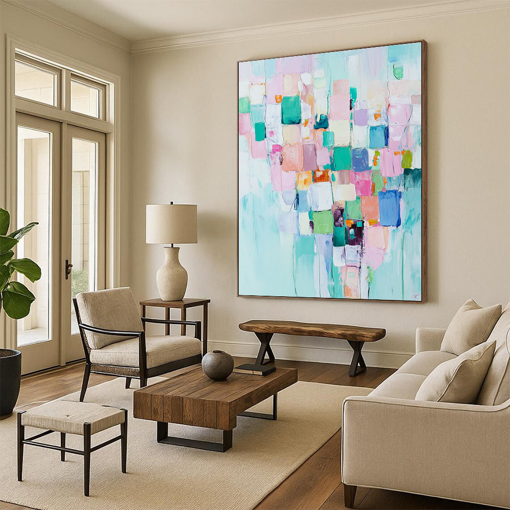 Colorful Patchwork Abstract Painting for Cheerful - Themed Cafes GAB0932
