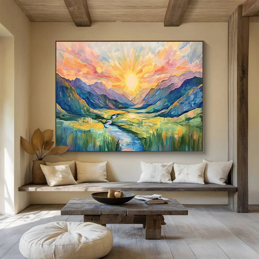 Sunrise Mountain Abstract Painting for Adventure - Lover Offices YHT416