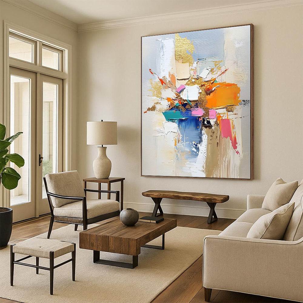 Colorful Block Gold Abstract Painting with Bold Creativity WINK469