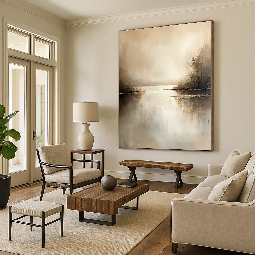 Beige Lake Abstract - Subtle Landscape Abstract Art GAB0527