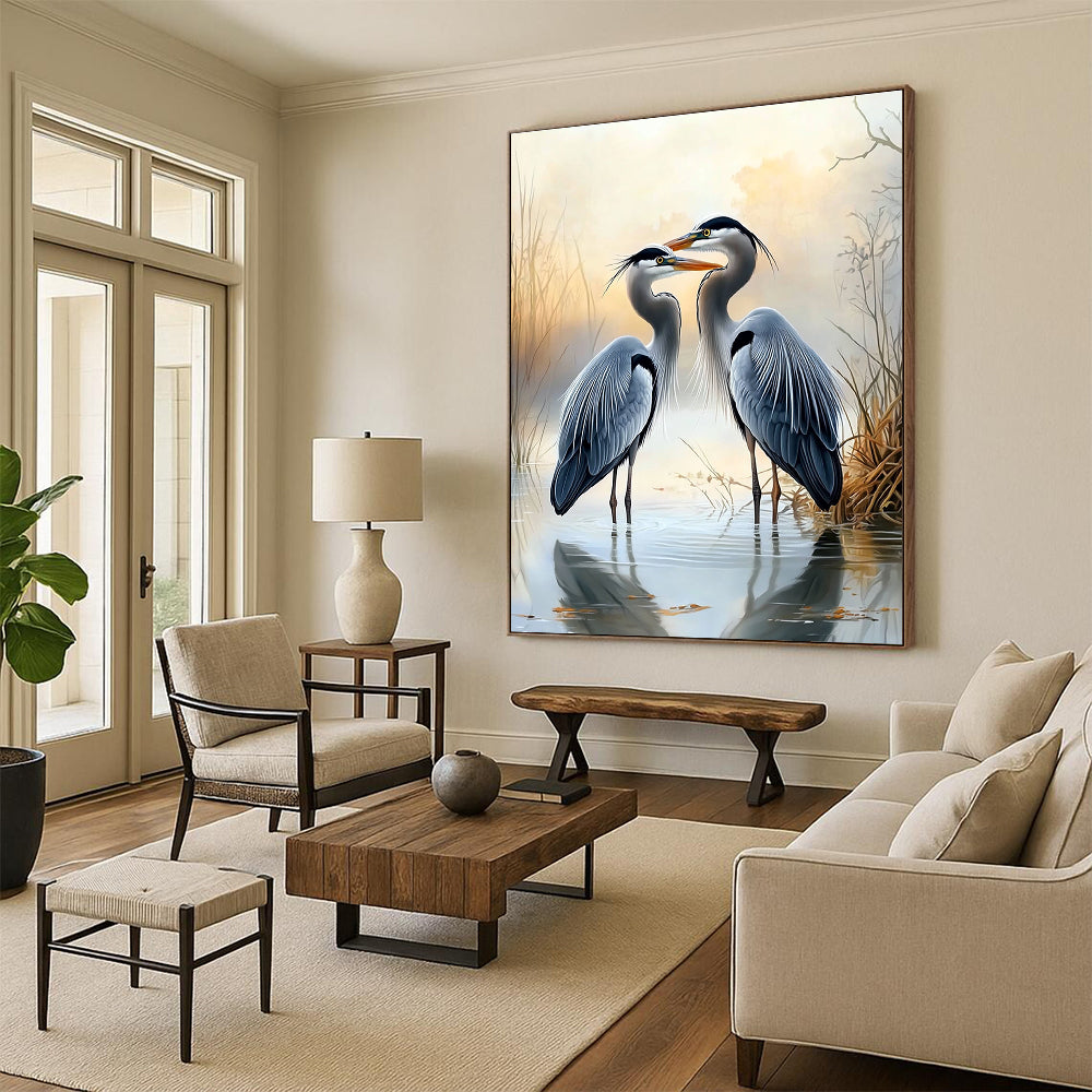 Herons in Mist Romantic Abstract Painting for Tranquil Spaces GAB1497