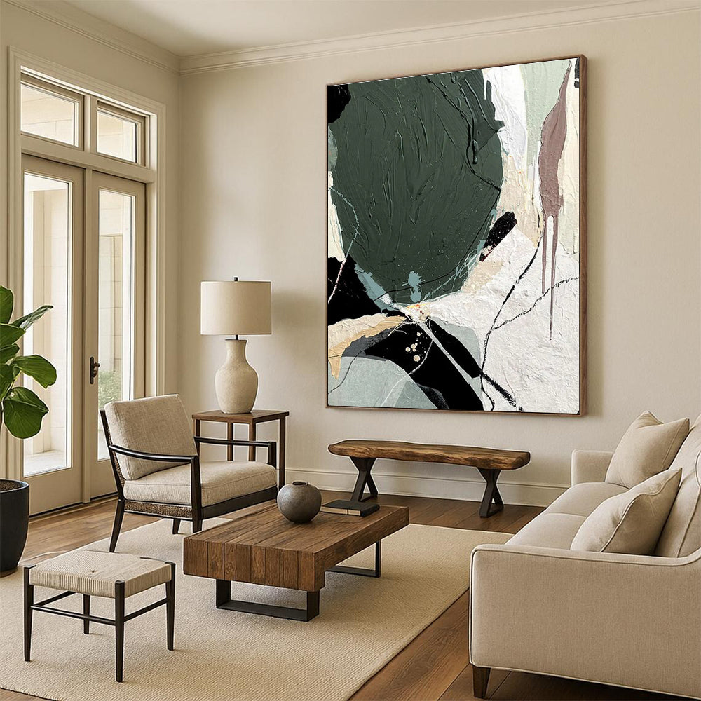 Mixed - Media Abstract with Green Painting for Creative Coworking Spaces HENG505