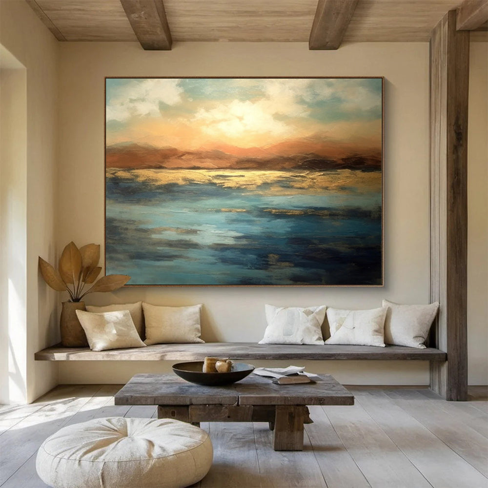 Sunset Over Calm Waters Abstract Painting for Relaxing Retreats YHT054