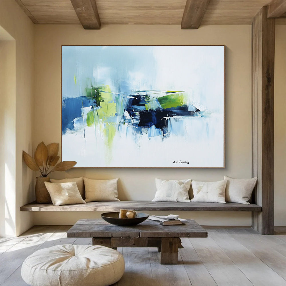 Blue and Green Abstract Landscape with Bold Brushstrokes Abstract Painting ABS373