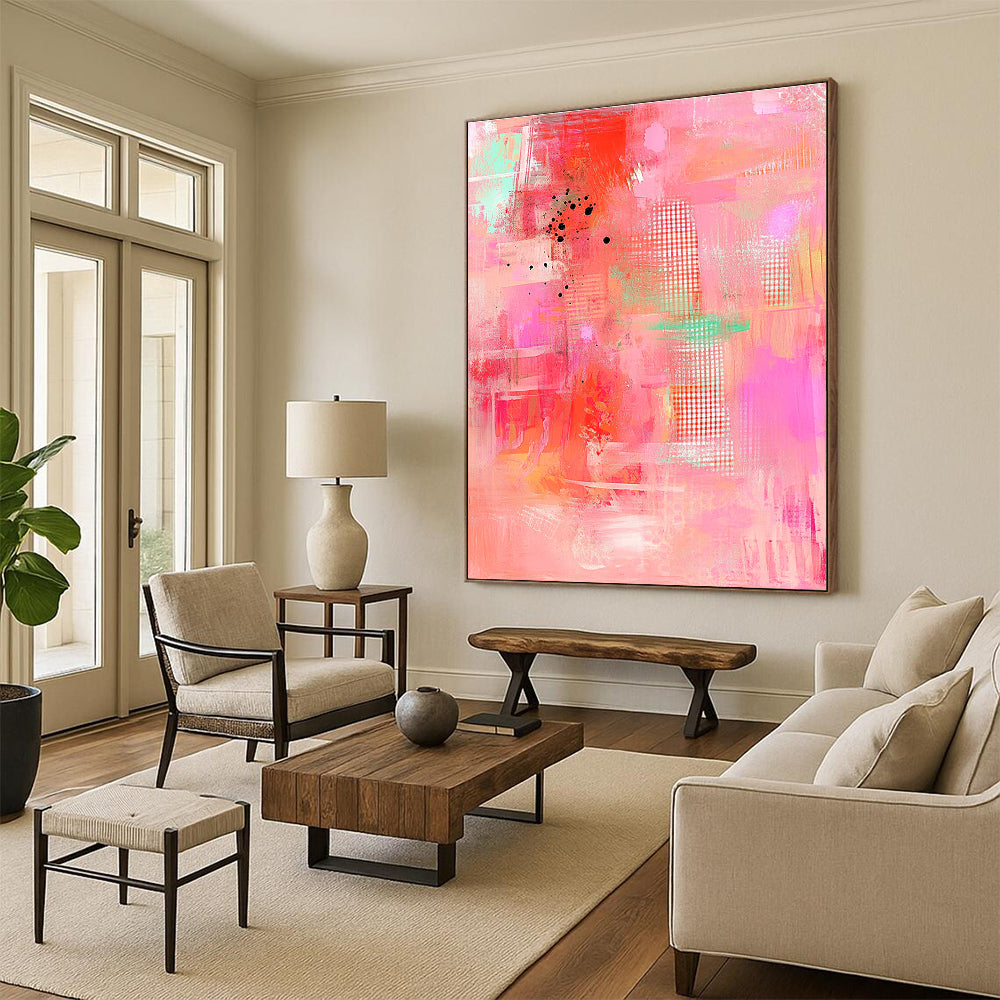 Pink Abstract with Dots Playful Abstract Painting GAB0318