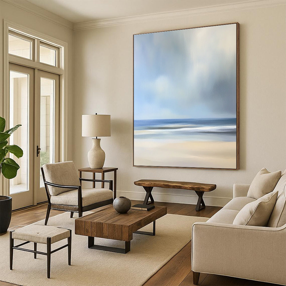 Light Beach Scene Abstract Painting for Coastal Home Living Spaces GAB1300