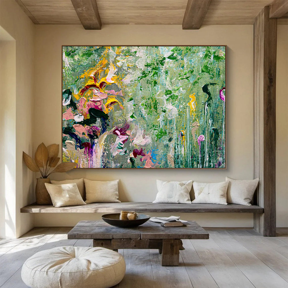 Floral Abstract in Green Painting for Charming Garden Cafes YHT336