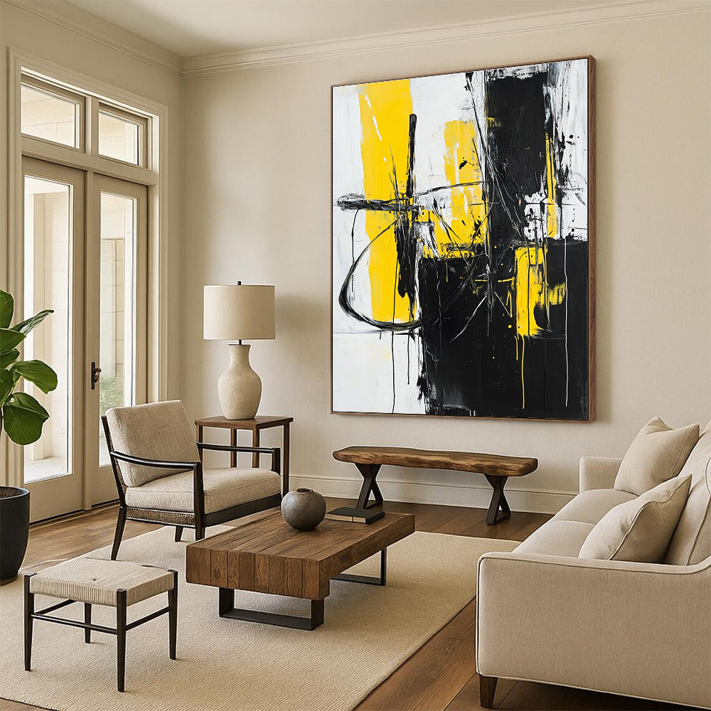 Yellow Black Abstract - Dynamic Color - Block Abstract Painting GAB0650