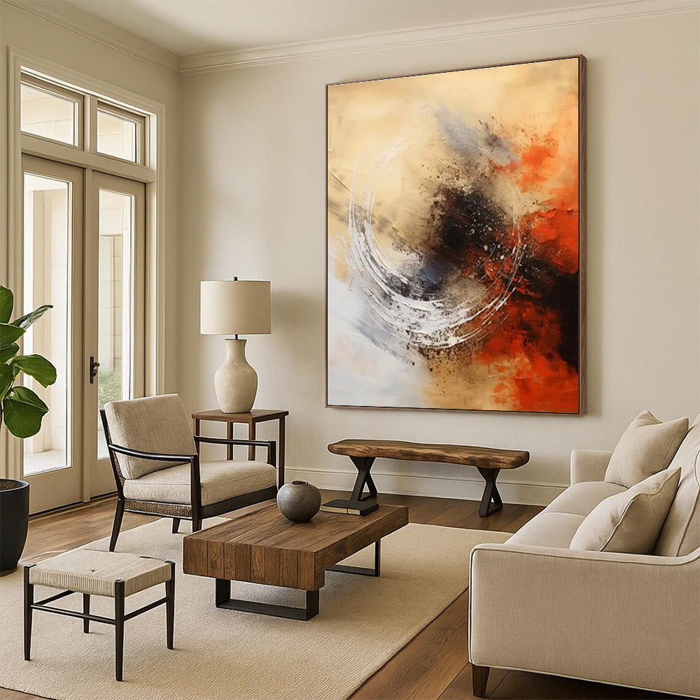 Beige - Orange - Black Abstract Painting for Artistic Dining Areas HENG121