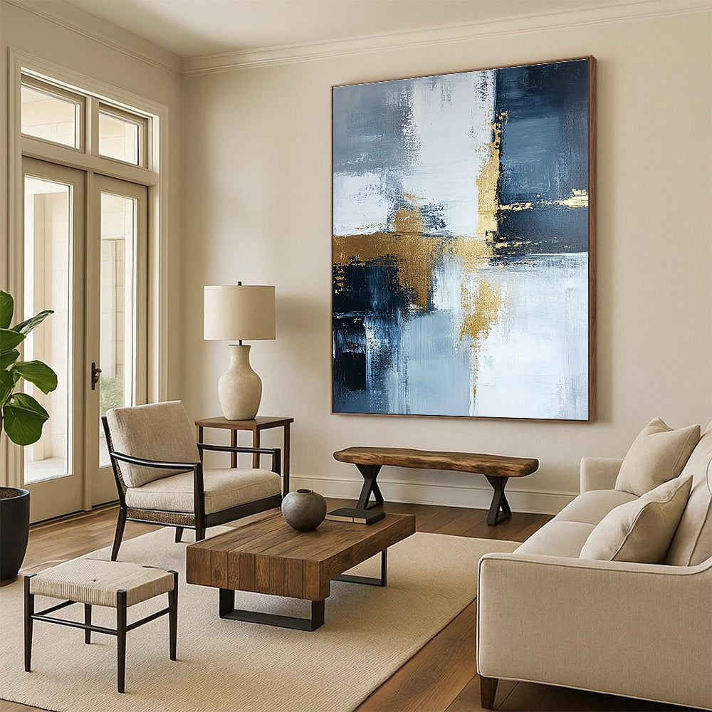 Blue Gray Gold Abstract Painting with Subtle Sophistication WINK524