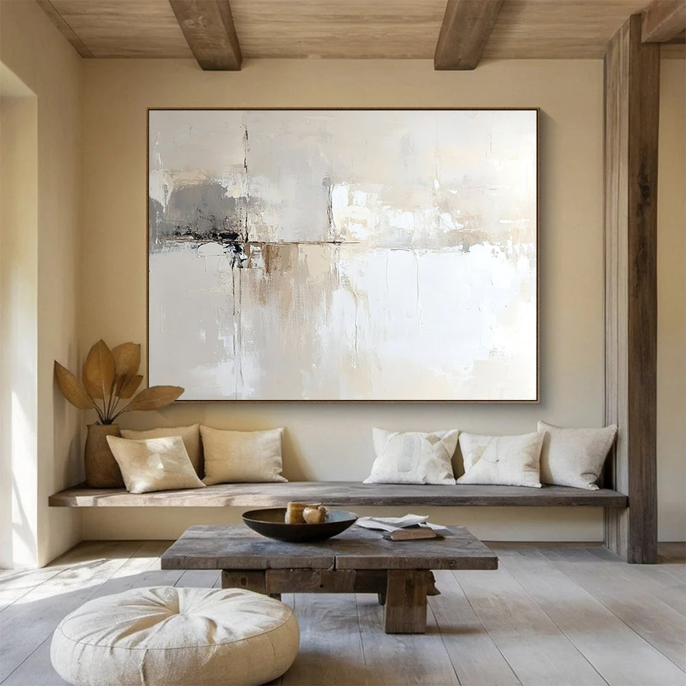 Beige and Gray Abstract Painting with Subtle, Textured Minimalism ABS450