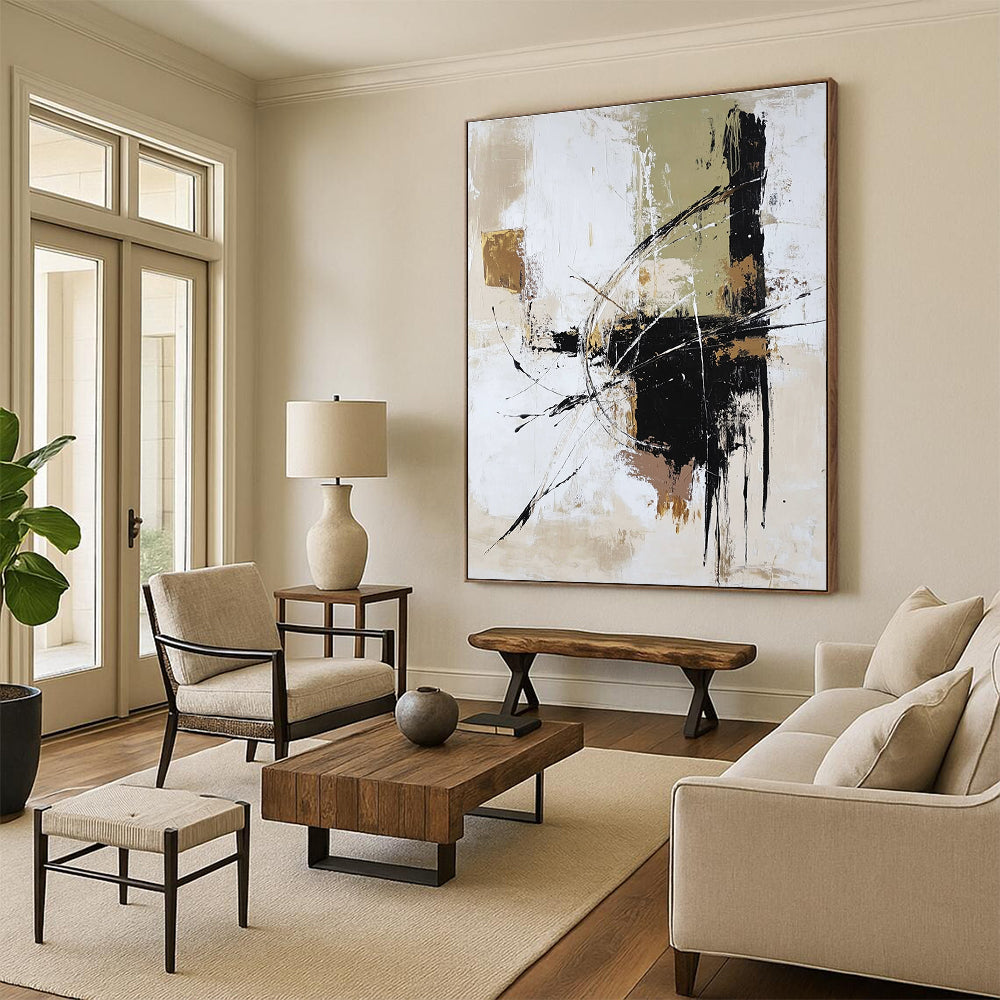 Gold and Black Dynamic - Line Abstract Painting for Luxury Boutiques GAB0887