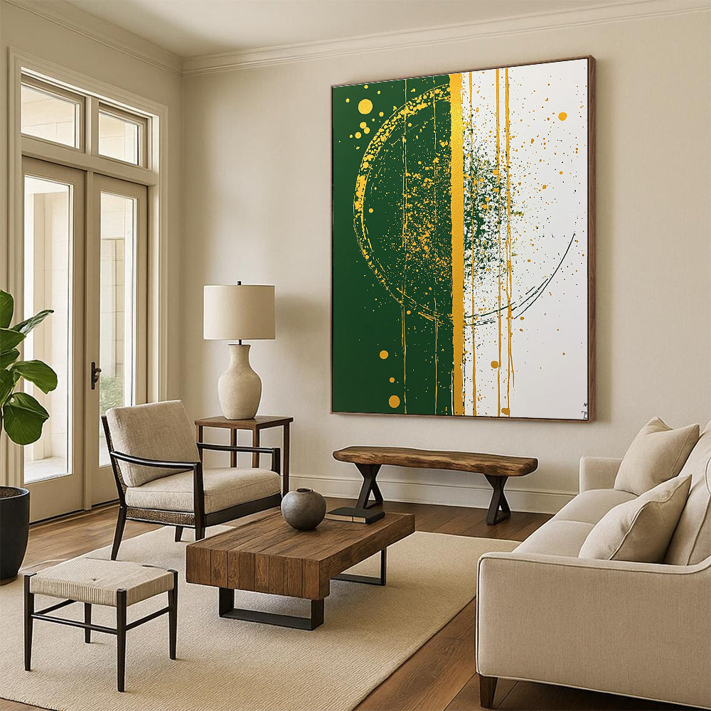 Green and Gold Splatter Bold Abstract Painting GAB0332