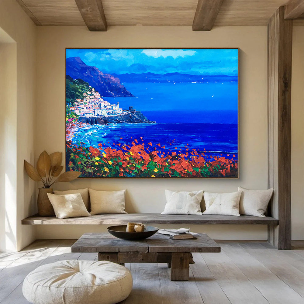 Coastal Town Night Abstract Painting for Mediterranean - Style Bars YHT434
