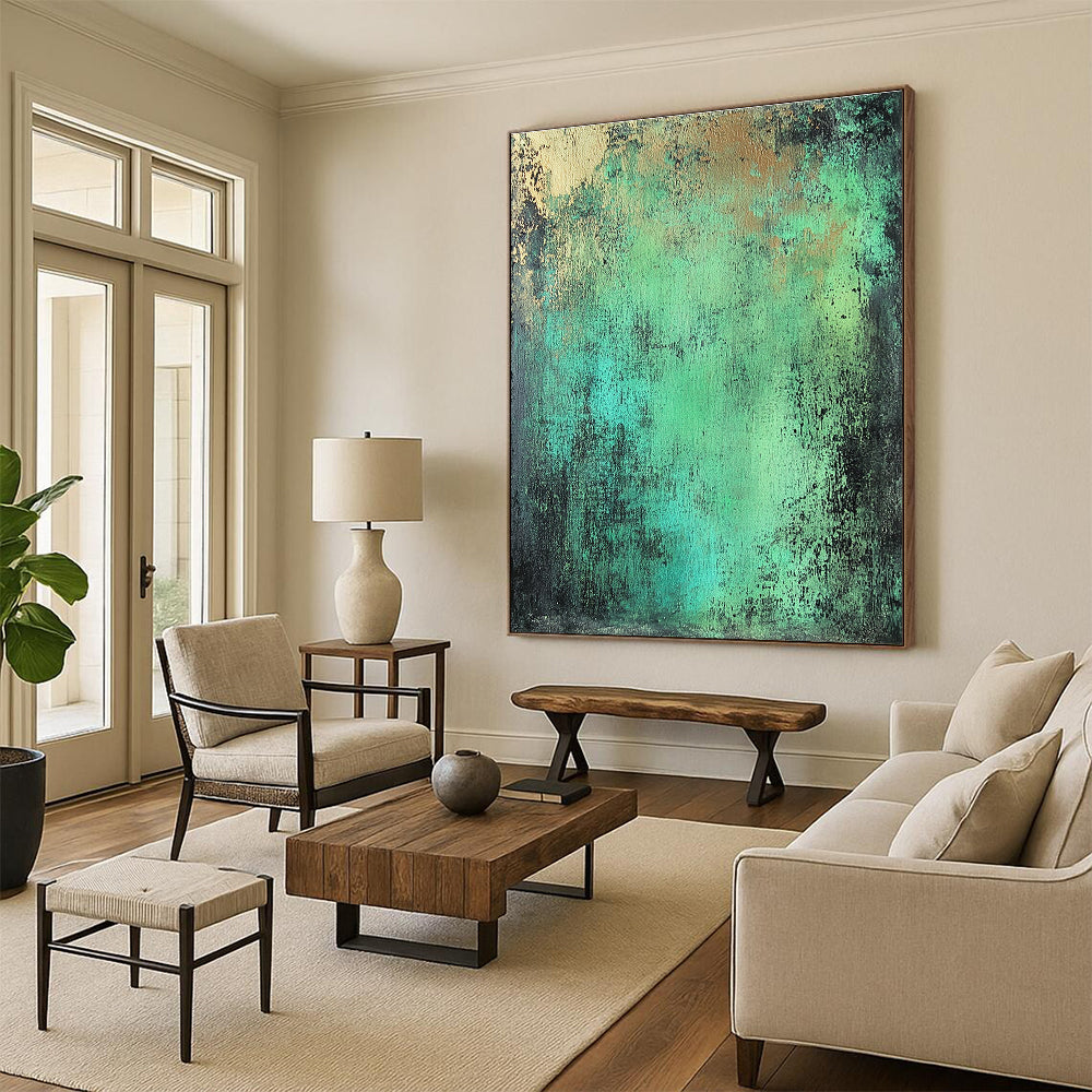 Green and Blue Textured Background Abstract Painting with Fresh Vitality WINK039