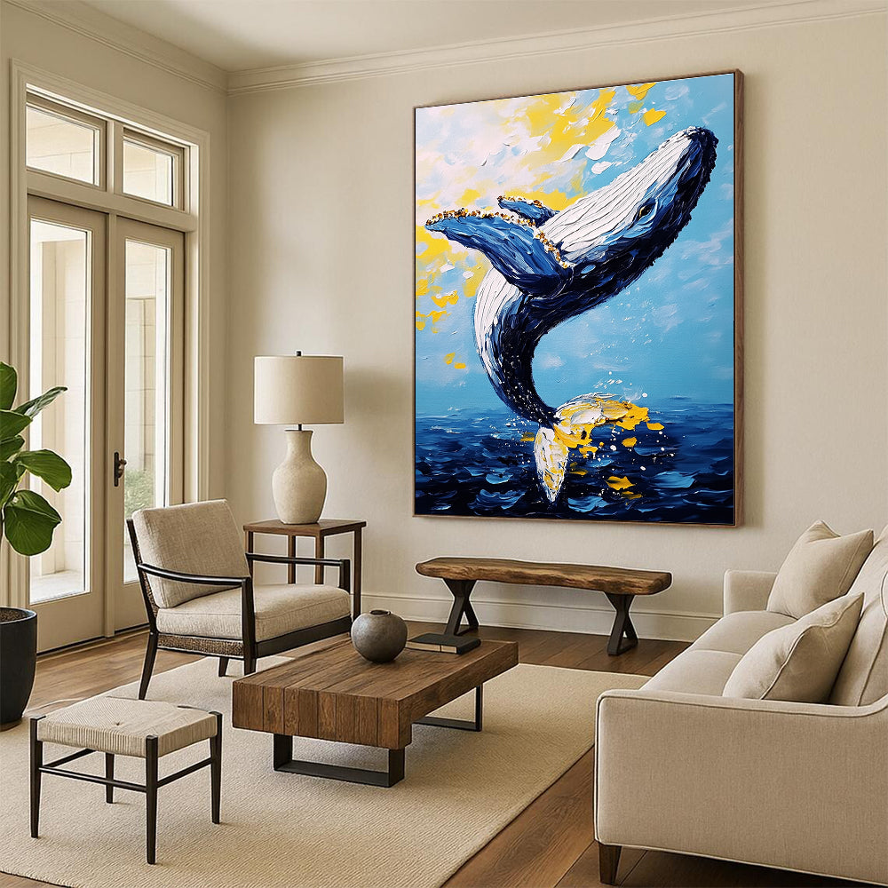 Leaping Whale in Color - Expressive Impasto Sea Art GAB0392