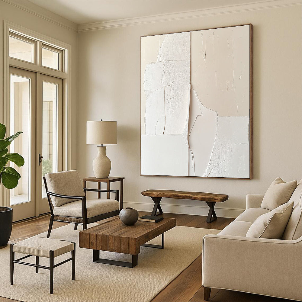 White Textured Shapes Contemporary Abstract Painting for Gallery Walls GAB1514