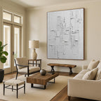 White Textured Rectangular Assemblage Painting with Minimalist Depth WINK063